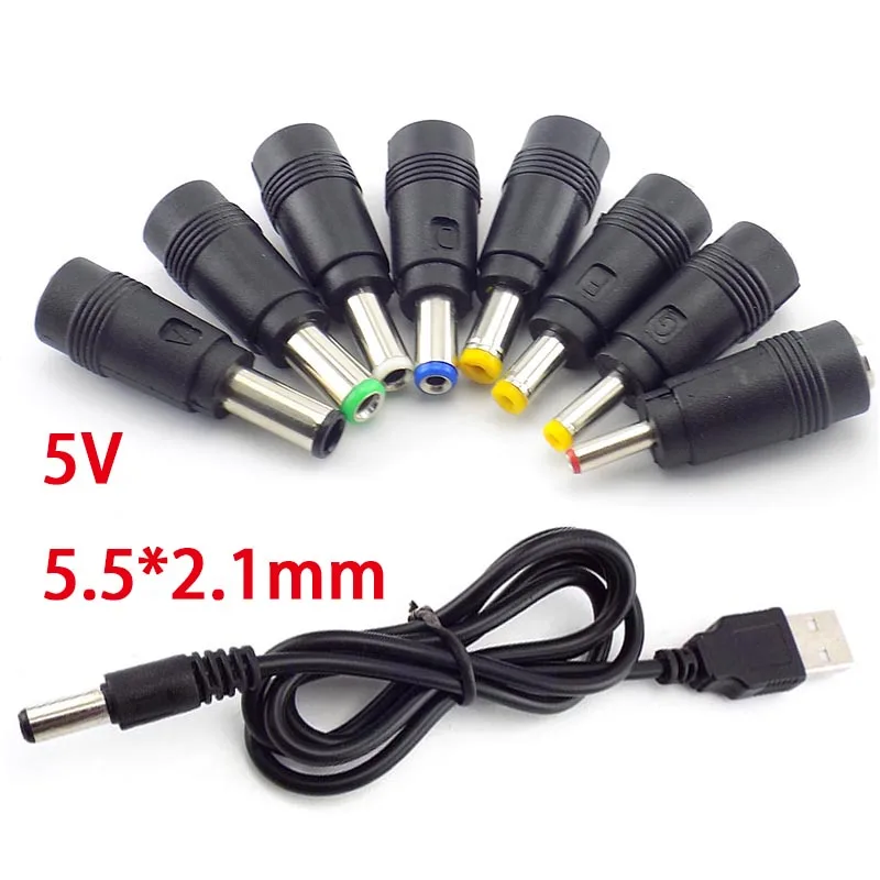 Dc Charging Cable DC Charging Power Cord USB To 5521 Multifunctional DC Plug Male 8-in-1 Charging Cable 5.5*2.1mm Connector 5V Charger Power Cable