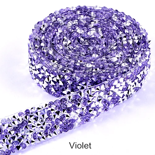 Violet 1 ярд 1,5 см ширина красочная Смола Стразы Обрезка горячей фиксации глажка стразы на сетчатой основе для DIY аксессуары для одежды B1283 - Цвет: Violet