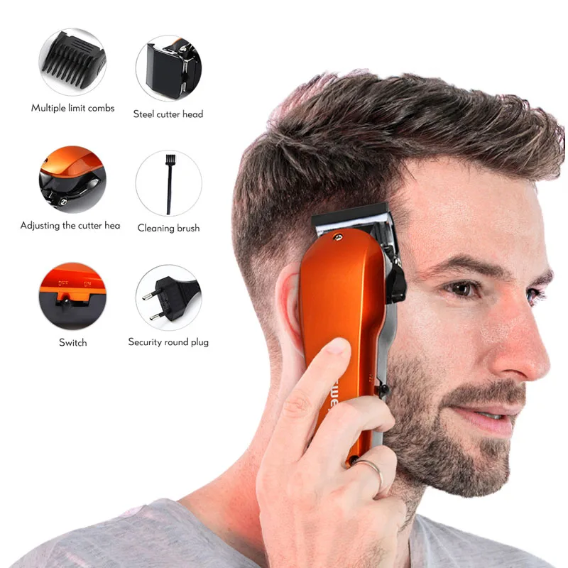 Kemei Professional Hair Clipper Adjustment Wired Blade Length Stainless Steel Hair Cutting Machine Powerful Electric Trimmer F30