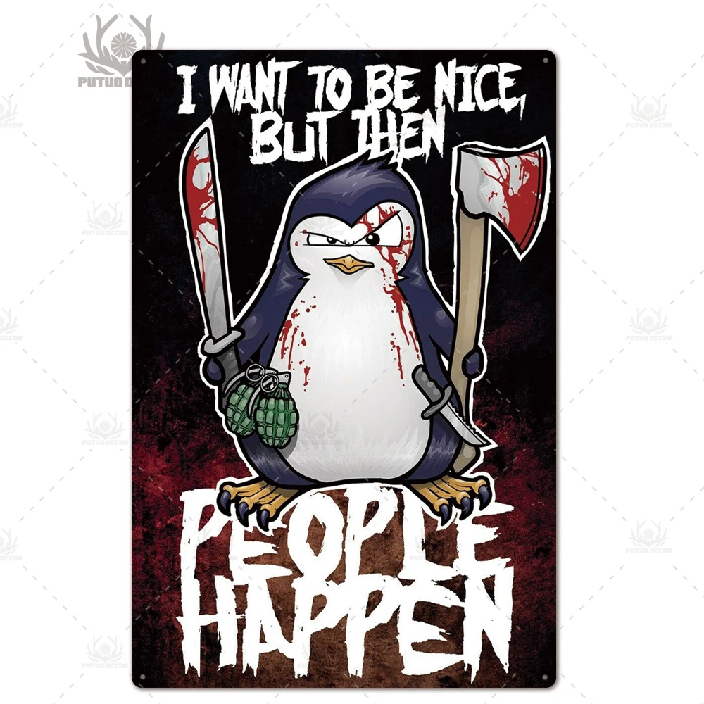 Crazy Penguin металлический плакат Забавный металлический оловянный знак железная Живопись Домашний Декор декоративная металлическая тарелка Настенный декор - Цвет: TH3025
