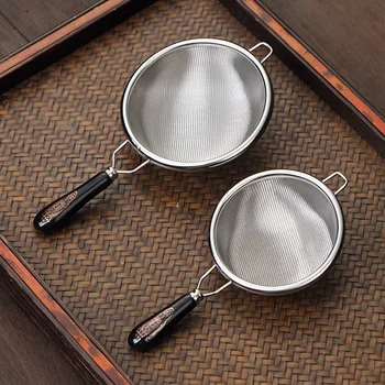 

Ceramic Handle Tea Infuser Stainless Steel Dual Mesh Tea Strainer Filter Vintage Loose Leaf Tea Strainer Gongfu Tea Accessories