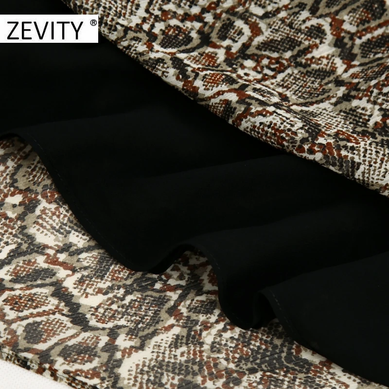 ZEVITY women vintage snake skin print sashes chiffon mini dress chic ladies long sleeve bow collar vestido casual dresses DS4446