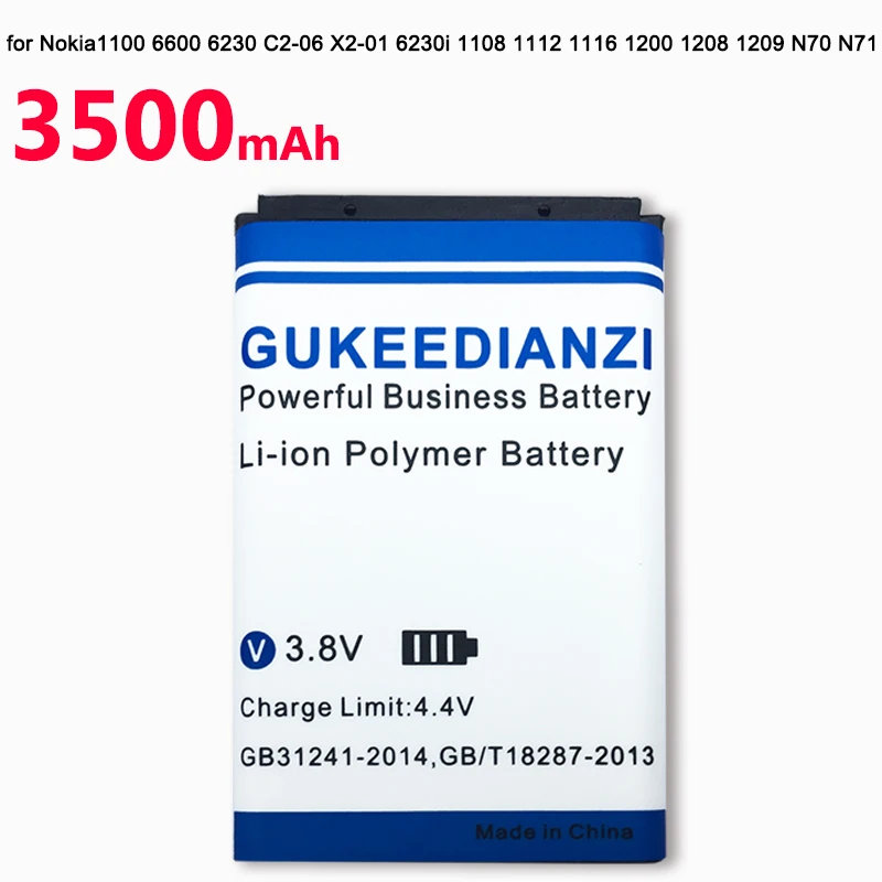 GUKEEDIANZI мобильного телефона Батарея BL-5C для Nokia 1112 1208 1600 1100 1101 N70 N71 N72 N91 E60 3500 мАч замена батареи