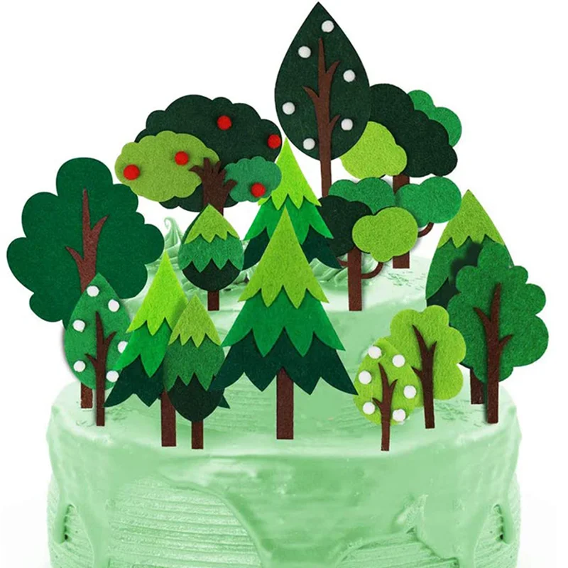 

Woodland Party Decoration Theme Cake Topper Green Trees Handmade Cupcake Picks for Forest Baby Shower Kids Party Supplies