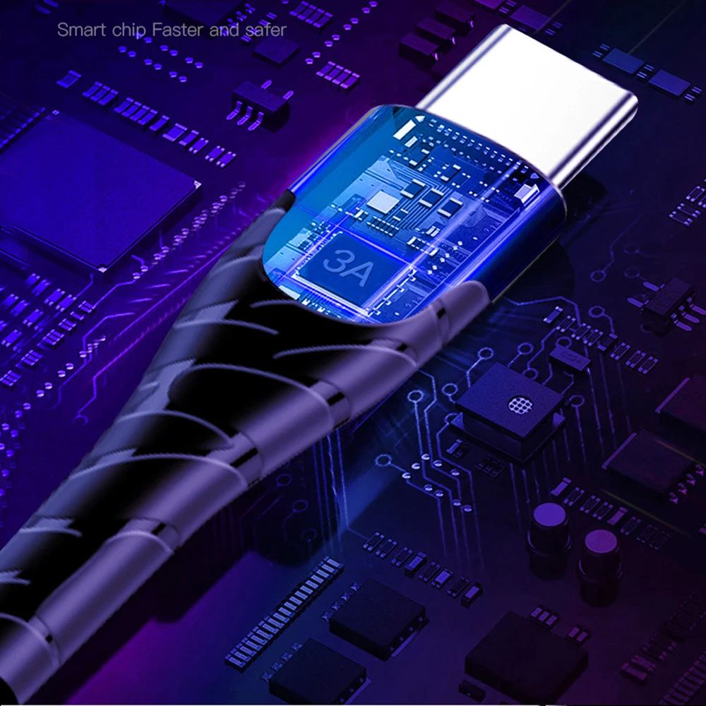 3а Micro usb type C кабель для быстрой зарядки и синхронизации данных, светодиодный кабель для Android samsung huawei Xiaomi