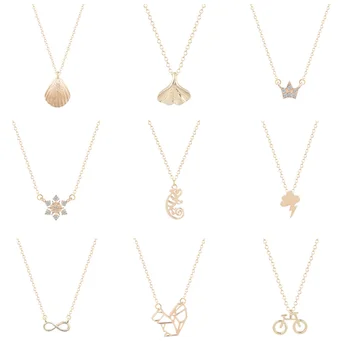 

Kinitial Fashion Animal Pendant Charm Jewelry Snowflake Lizard Crown Shell Necklace Sweater Chain Statement choker for Women