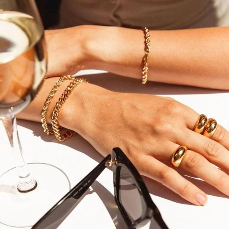 Vnox Charming Flash Twisted Rope Chain Bracelets for Women Lady, Stainless Steel Wrist Jewelry Length Adjustable - Image 4