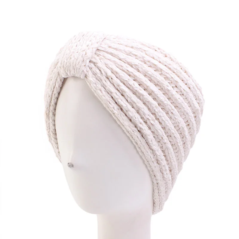 Бежевый Теплая Зимняя повязка на голову с ушками, Женская бархатная вязаная повязка на голову, широкая эластичная повязка для головы, аксессуары для волос, новая мода - Цвет: Бежевый