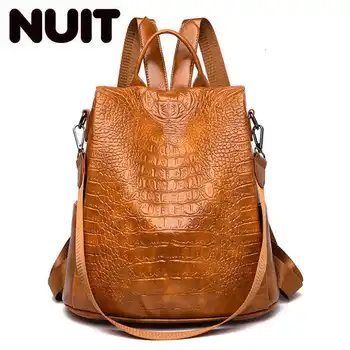 

Female Backpack Women Crocodile Pattern Real Pu Leather Anti-Theft Backpack Travel Back Pack Women Shoulder Bags Sac A Dos Femme