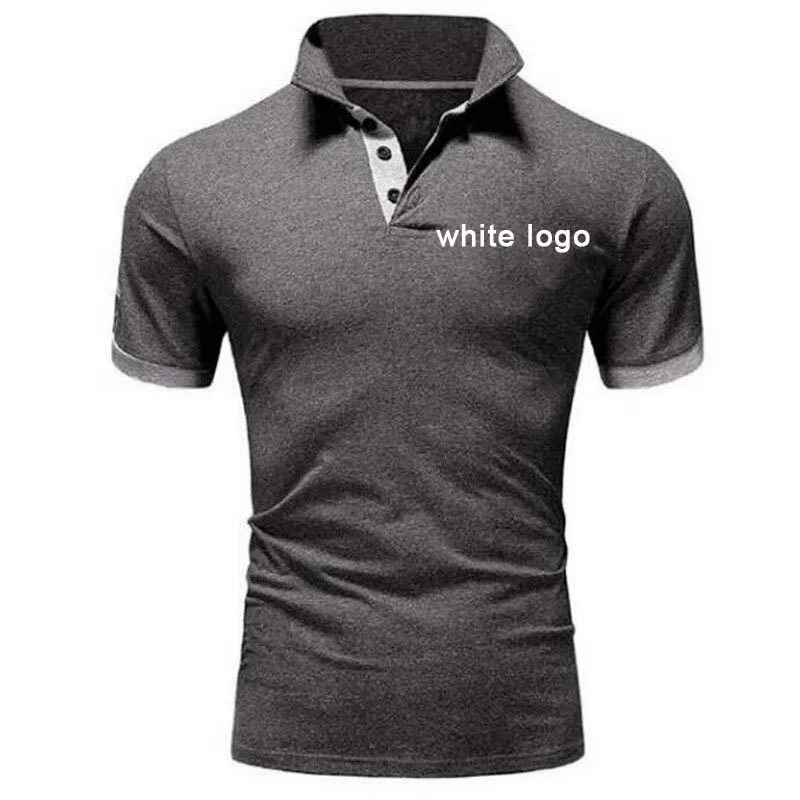 darkgrey(white logo) ECN Мужская рубашка поло, летняя Новинка, короткий рукав, отложной воротник, тонкий мужской топ, повседневная, офисная, дышащая, одноцветная, деловая рубашка - Цвет: darkgrey(white logo)
