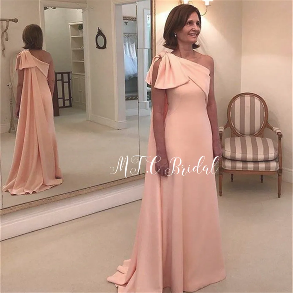 

Newest 2019 One Shoulder Evening Dress A Line Elastic Satin Long Mother Of Bridal Dresses Cheap Prom Party Gowns Custom Made