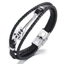 Из нержавеющей стали мужские ювелирные изделия кожаный плетеный браслет музыкальный инструмент, скрипка браслет