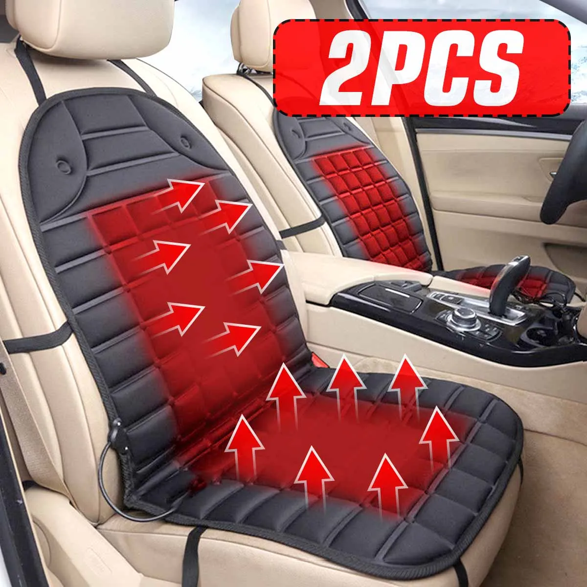 2PCS 12V Universal Fast Thicken Heated Car Seat Cushion Cover Electric Heater Winter Warmer Heating Pad ► Photo 1/6