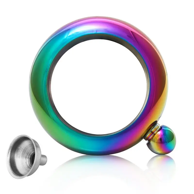 

TOP!-Bangle Flask Stainless Steel Wine Hip Flask Bracelet Shape Whiskey Drinkware Funnel Wine Bottle Set Rainbow