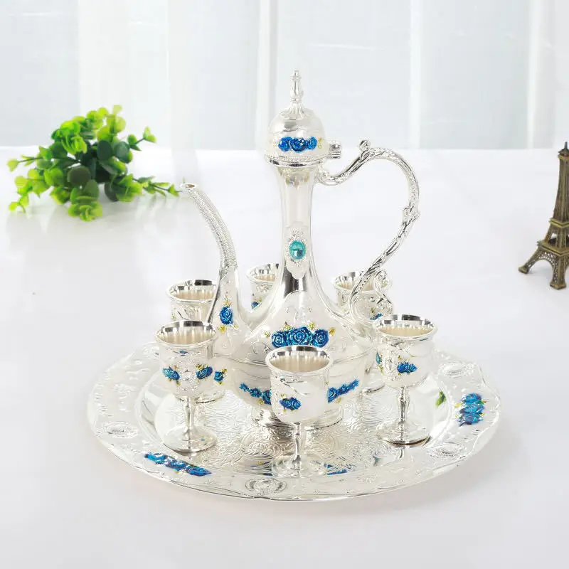

Metal Wine Set European-Style Small Number Rose Pattern Creative Liquor Set Wine Set European-Style Flagon Set