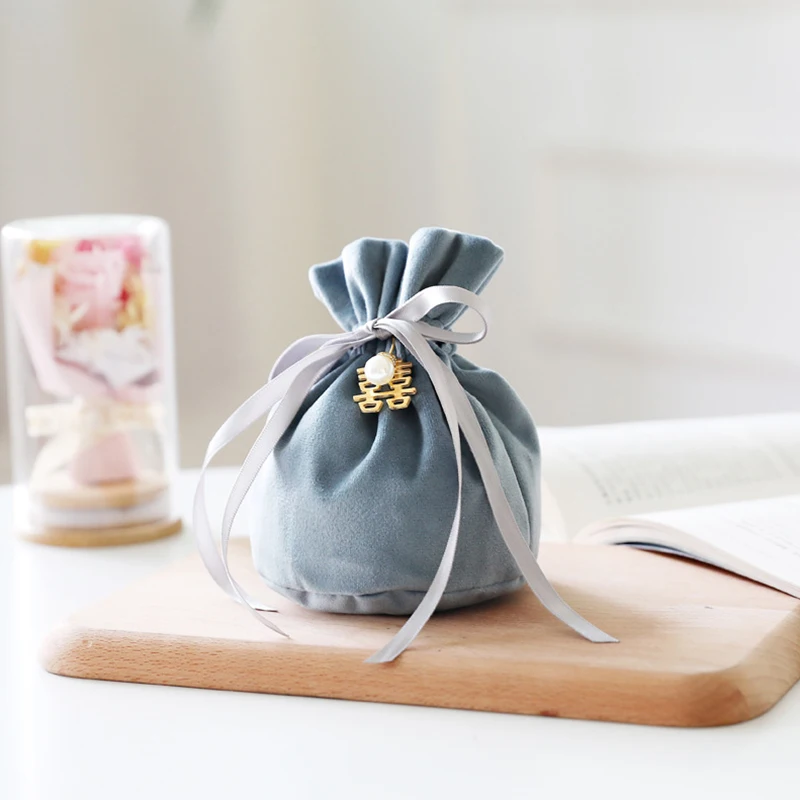 New Luxury Packing Drawstring Velvet Pouch Gift Bag with Imitation
