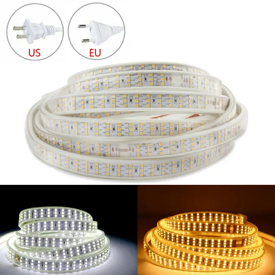 

LED Strip 220V SMD 2835 276Leds/m 220 Volt Waterproof IP67 Three Row 220 V LED Strip Tape Rope Light For Outdoor Home Decoration