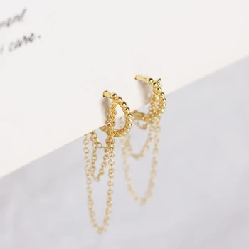 

Mini Ball Long Tassel Earring 100% 925 Sterling Silver Jewelry Gold Ear Buckle Earring Layered Cable Chains Women Drop Earring