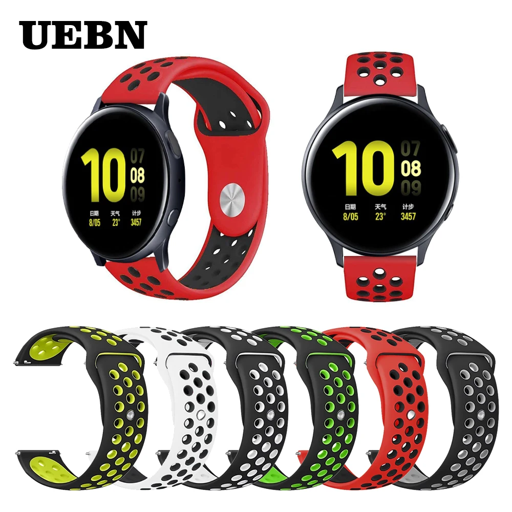UEBN 20 мм силиконовая сменная дышащая повязка для samsung Galaxy Watch Active 2 44 мм 40 мм ремешок на запястье браслет умные Ремешки для наручных часов