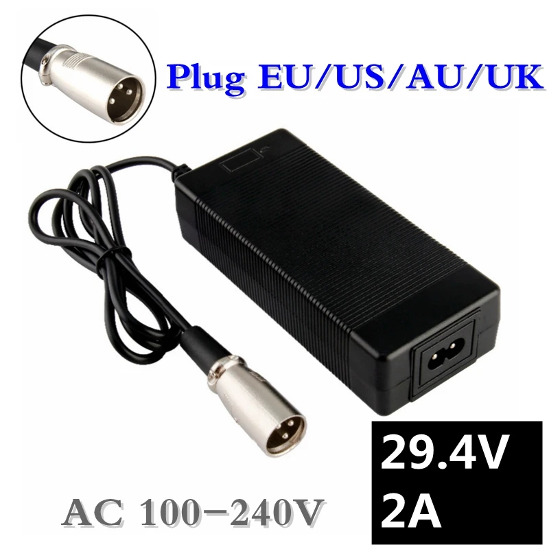 Prezzo 29.4V 2A Caricabatteria per 24V 25.2V 25.9V 29.4V 7S batteria al litio 29.4V ricarica e bike charger EU AU US Spina XLR Connettore