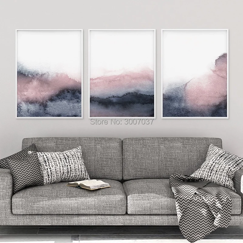 

Pink Blue Abstract Hand Painted Blush Pink and Grey Wall Art Canvas Oil Painting Nordic Scandinavian Picture for Bedroom Decor