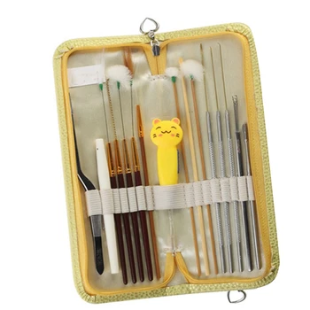 

16Pcs Ear Wax Remover Ear Cleaner Handmade Ear Pick Kit Health Care Tools with Leather Case