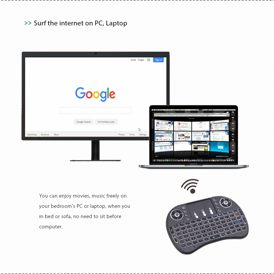 Клавиатура Air Mouse i8 с 7 цветной подсветкой Беспроводная мини клавиатура тайская