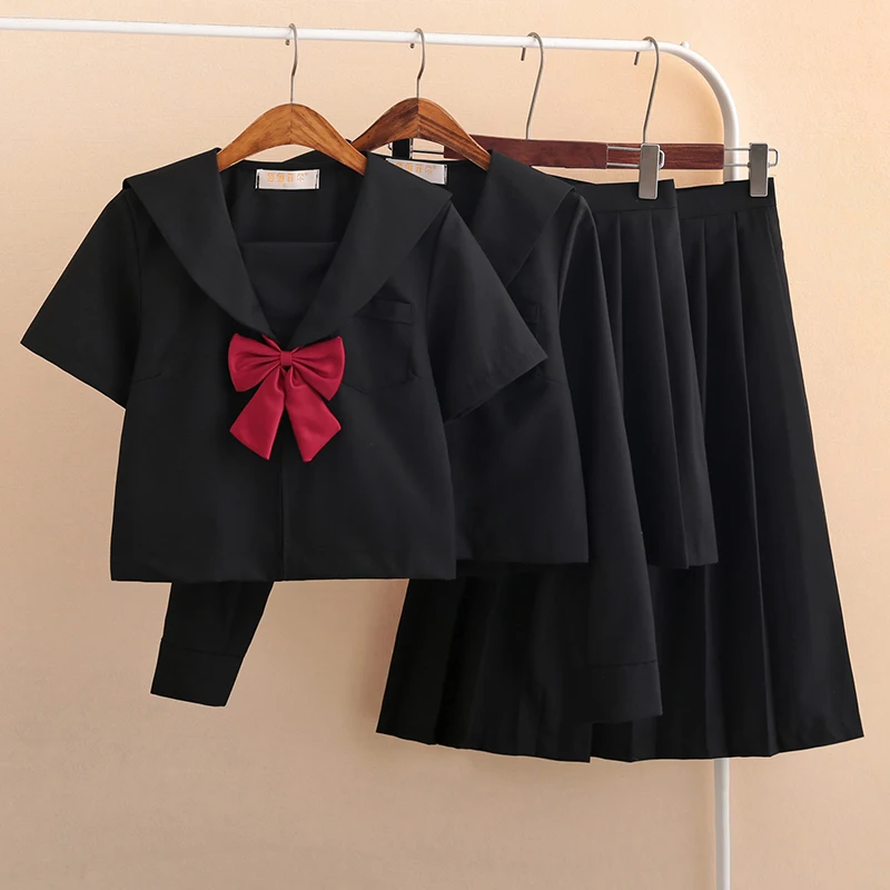 UPHYD черная японская школьная форма s для женщин, Корейская морская школьная форма для девочек, плиссированная юбка+ рубашка+ галстук, S-XXL