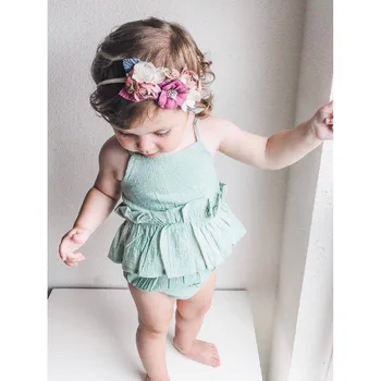 

Fashion Summer Newborn Infant Baby Girls Cotton Ruffles Strap Linen Romper Outfits Clothes H4