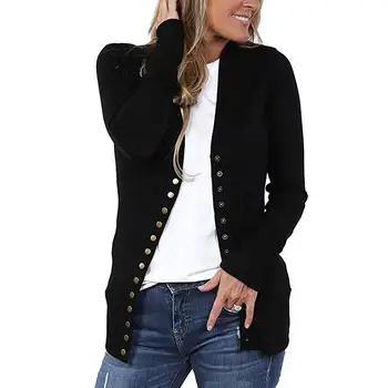 

Autumn Casual Solid Color V Neck Single Breasted Long Sleeve Women Cardigan Coat