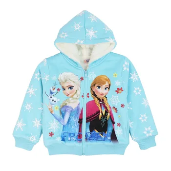 

Disney Frozen Girl 100% coat 2019 winter outerwear children's Elsa jacket cartoon plus velvet thickening hooded cotton coat