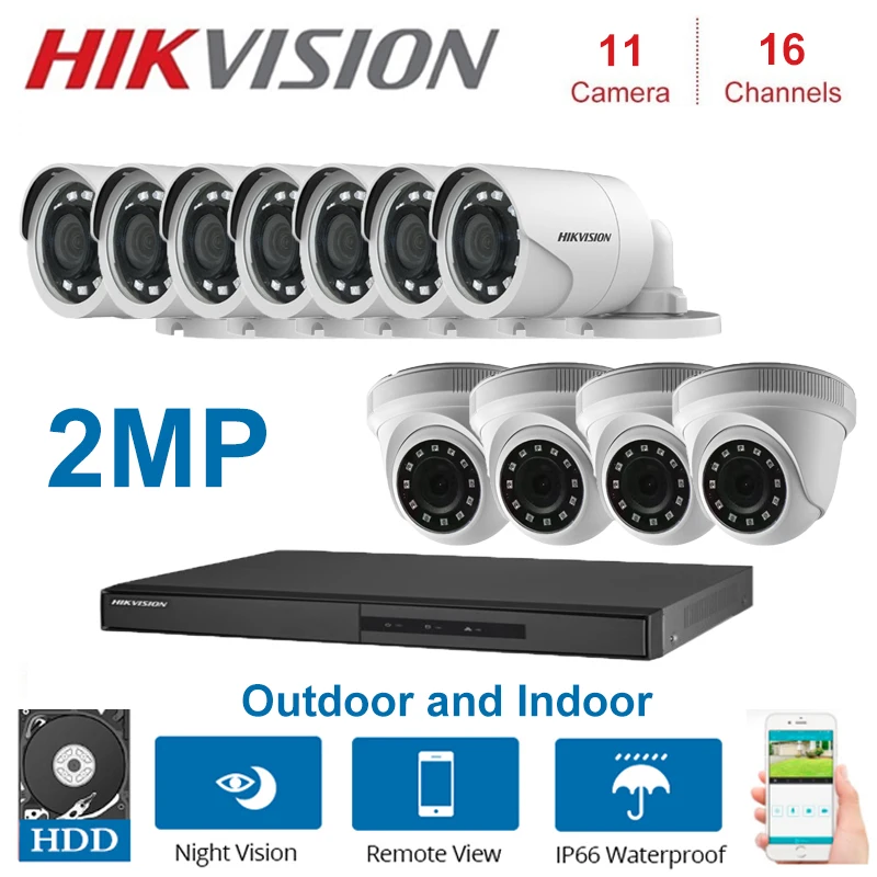 2MP HIKVISION 16-канальный видеорегистратор Гибридный видеонаблюдение Регистраторы с 2MP купол и Пуля безопасности Камера наборы