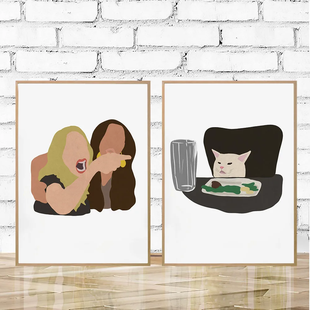 Canvas Painting Wall Art Picture For Living Room Decoration Teens Decor Funny Girl And Cat Meme Poster Print Modern Home | Дом и сад