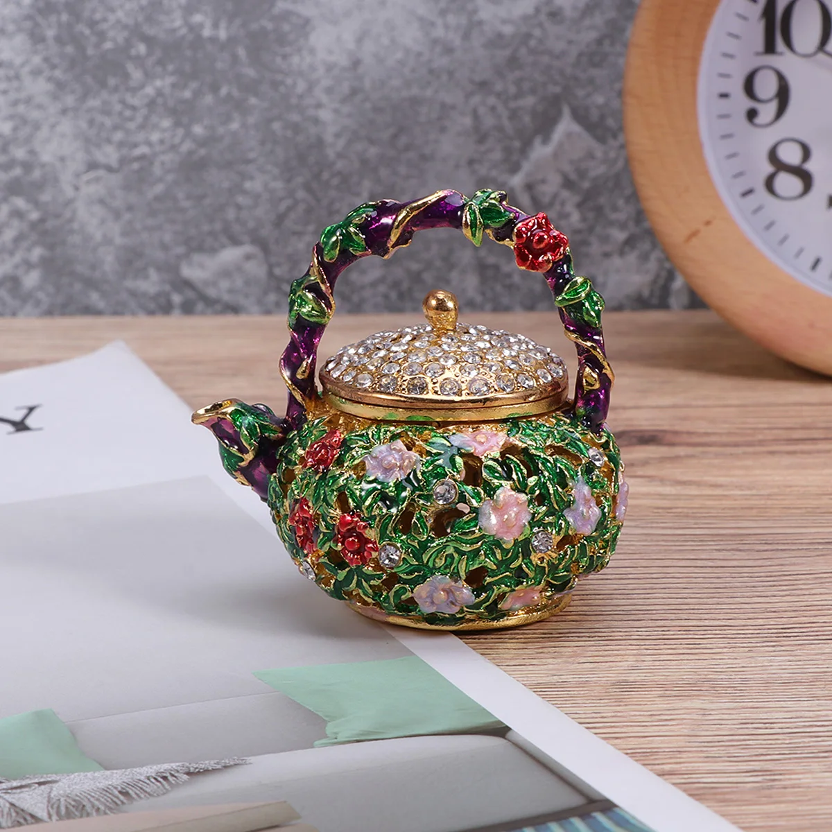 

1PC Hinged Trinket Box Decorative Alloy Mini Trinket Storage Pot Box for Ring Necklace