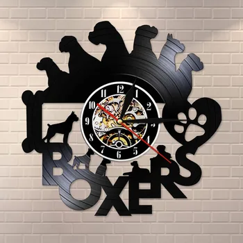 

Dog silhouette laser cut vinyl record wall clock boxer dog breed wall art RETRO wall clock dog watch home decor