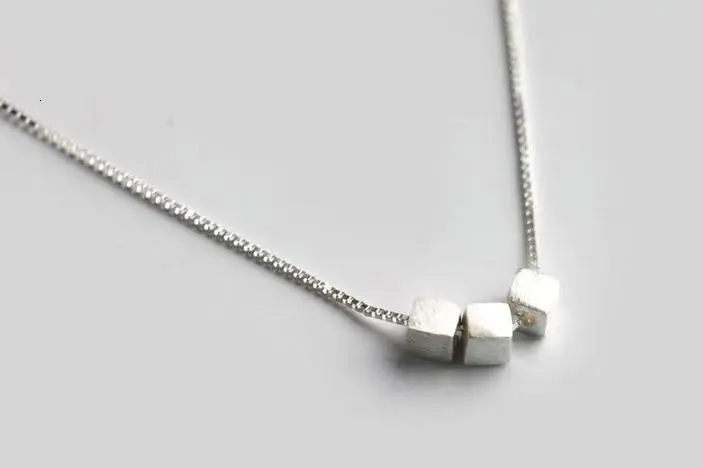 925-Sterling-Silver Real. Square Cube Pendant Necklace Sterling Silver Geometric Fine jewelry GTLX996