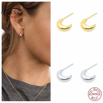 

CANNER Real 925 Sterling Silver Fashion Crescent C-shaped Stud Earrings For Women Piercing Earring Earings Jewelry Pendientes