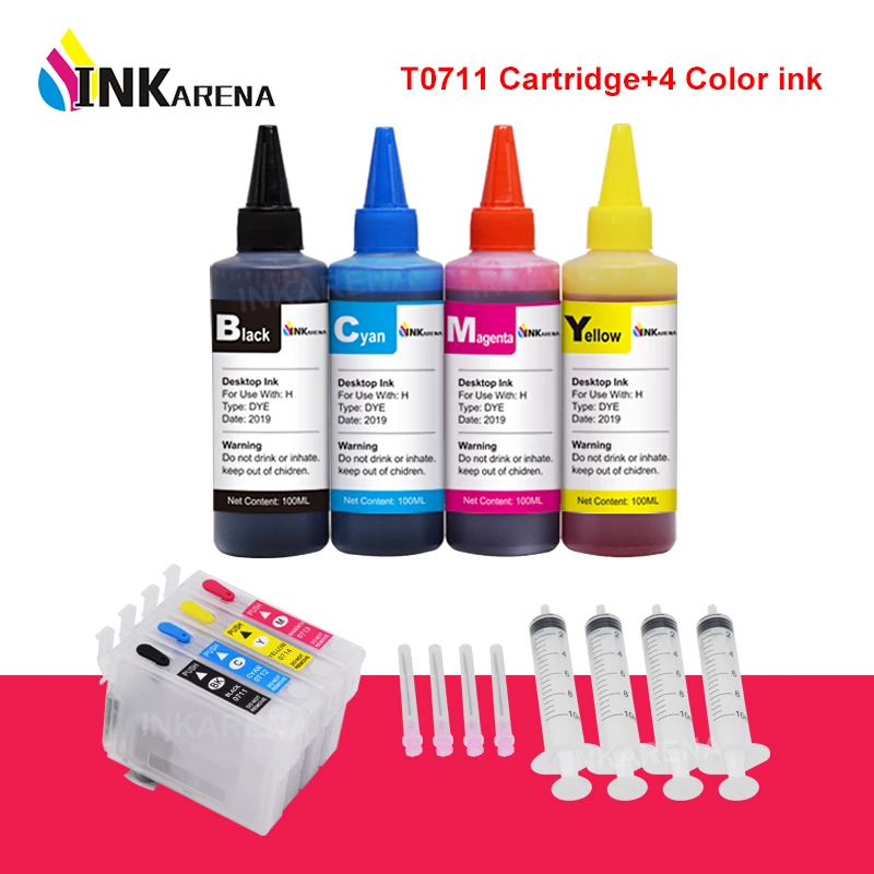 INKARENA T0711 XL Ink Cartridge For Epson Stylus D78 D92 D120 DX4000 DX4050 DX4400 DX4450 DX5000 DX5050 + 4 Color Refill Kit | Компьютеры