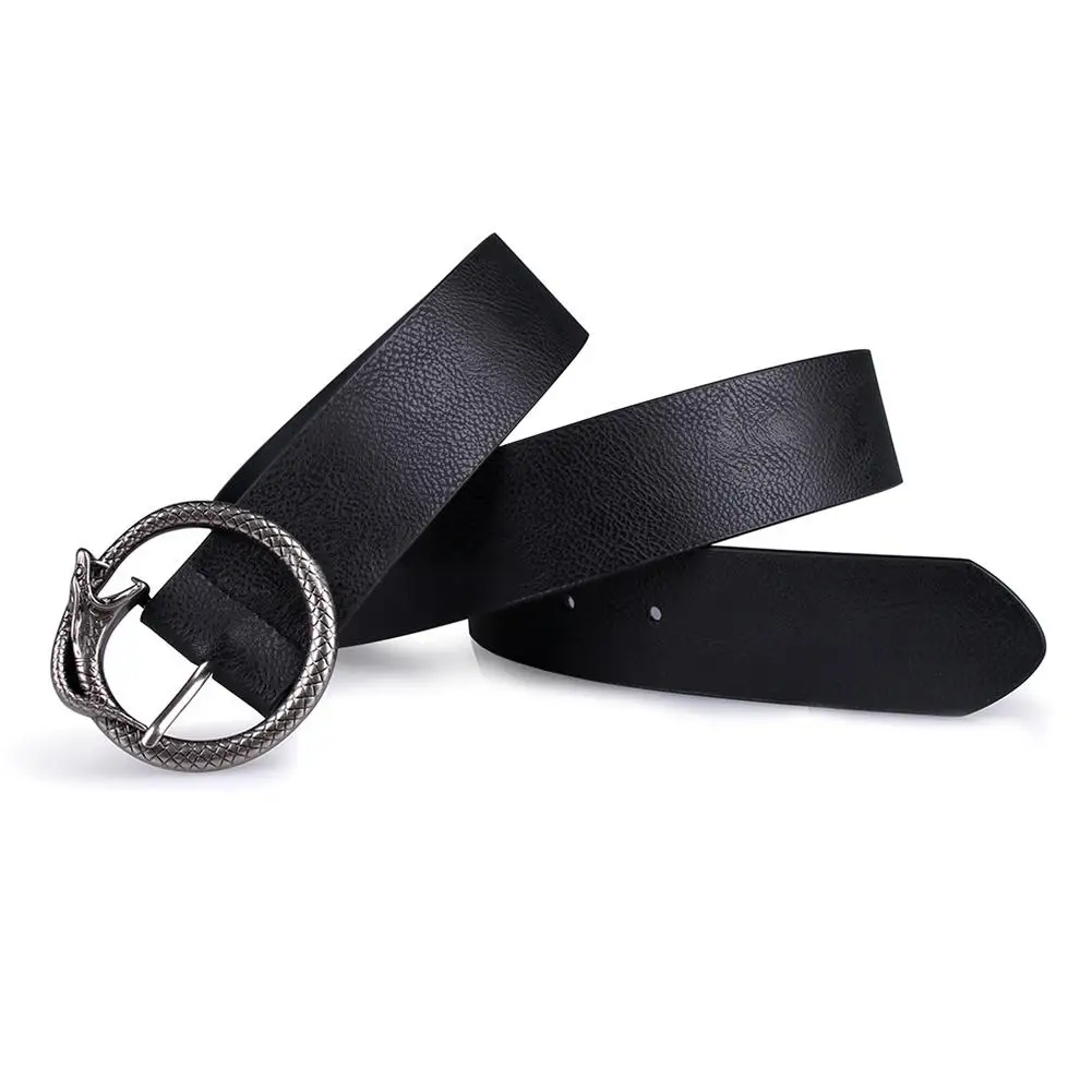 Fashion Luxury Leather Belt Men Women Jeans Decorative Skinny Belt Snake-Shaped Buckle Personality Vintage Solid Color Wild Belt