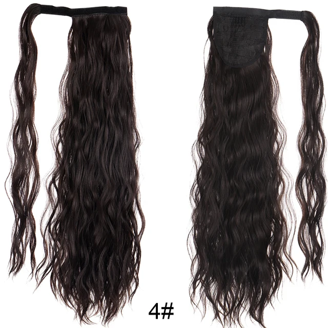 DIANQI Synthetic Corn Wavy Long Curly Ponytail Hairpiece Wrap on Clip Hair Extensions Black Pony Hair 4