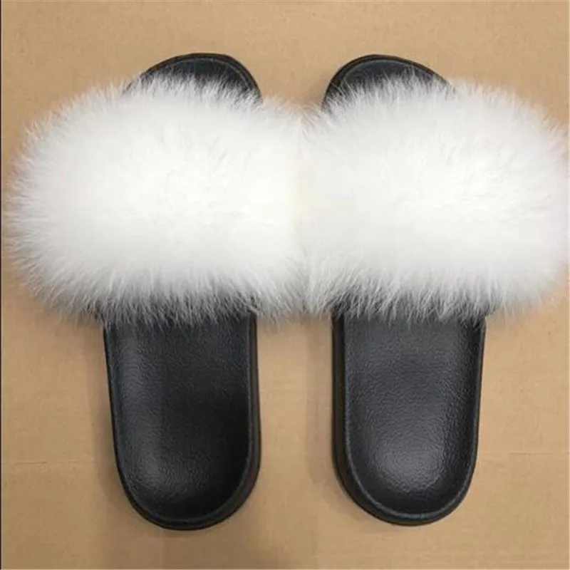 Slippers Женские тапочки из натурального Лисьего меха; ПВХ; сумка через плечо ярких цветов; Радужная сумочка; разноцветные прозрачные сумки через плечо; женские меховые шлепанцы - Цвет: Slippers