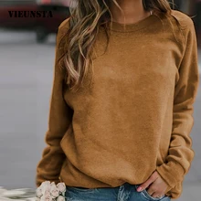 Viensta 5XL, одноцветные женские толстовки с круглым вырезом, осенне-зимняя Толстовка размера плюс, повседневные топы с длинным рукавом, Женский пуловер