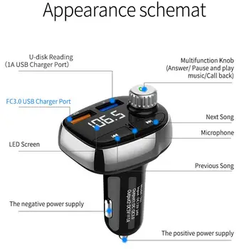 

Hot 12V Bluetooth 4.1 Mp3 Music Player Wireless FM Transmitter U-Disk/TF Card Player Car Kit Support For Fast USB Charge Adapter