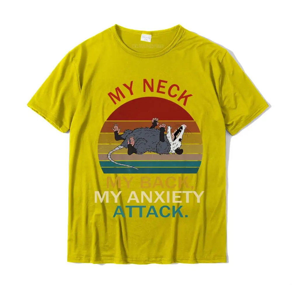 Customized Casual T-Shirt for Men Cotton Summer Tees cosie Sweatshirts Short Sleeve Plain Crewneck Top Quality My Neck My Back My Anxiety Attack Opossum Sunset Premium T-Shirt__28012 yellow