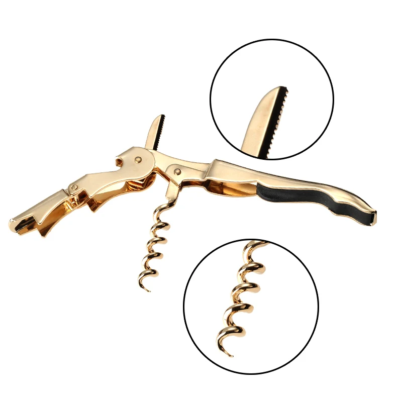 Bottle Opener Gold Plated Corkscrew Double Hinge Waiters Wine Key Party