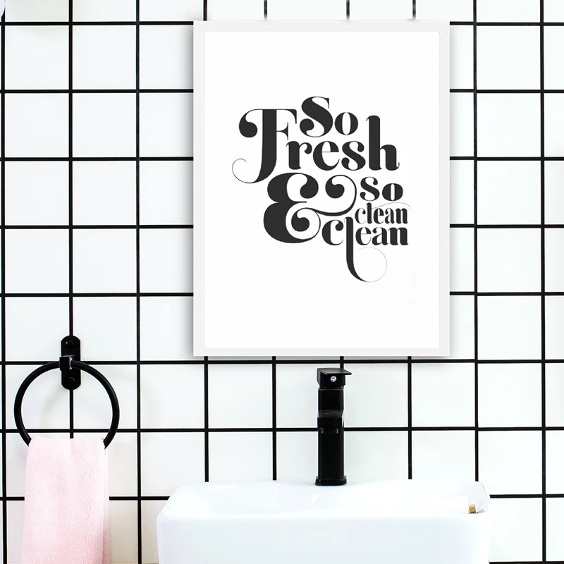 So Fresh & So Clean Lettering Canvas Painting Bathroom Decor