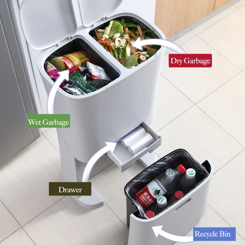 Cubo de basura de plástico con ruedas para cocina, papelera de reciclaje de  esquina, prensa de almacenamiento abierta, conveniente, nuevo - AliExpress