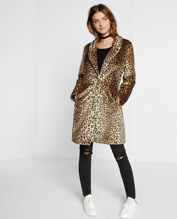 Autumn faux mink leather jacket womens Leopard medium length fur coat women slim jackets jaqueta de couro fashion | Женская одежда
