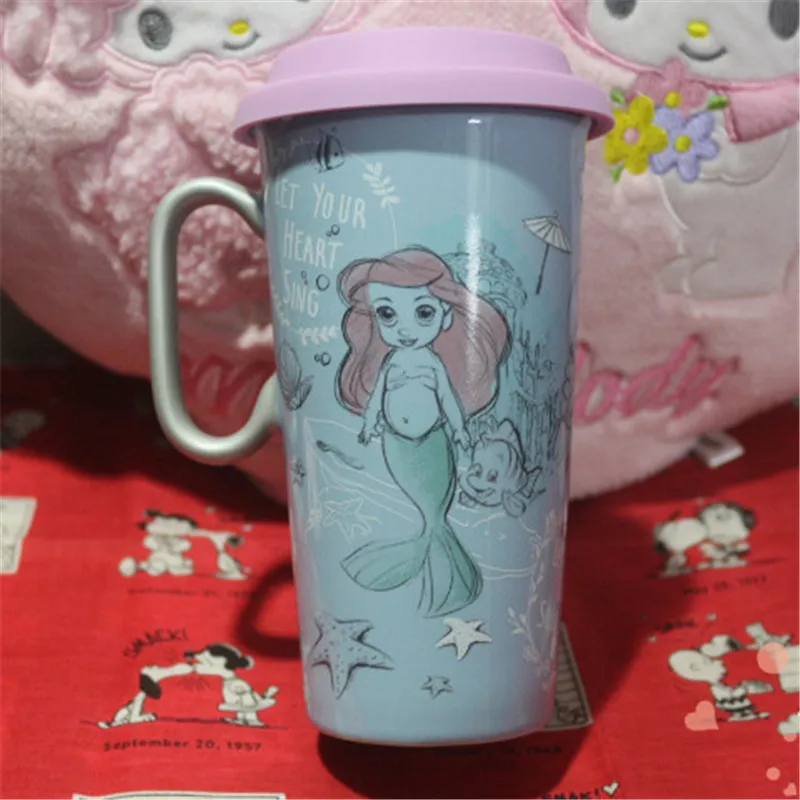 

500ml Disney Ariel Mermaid Cartoon Water Cup Milk Coffee Ceramic Mug Home Office Collection Cups Women Girl Festival Gifts