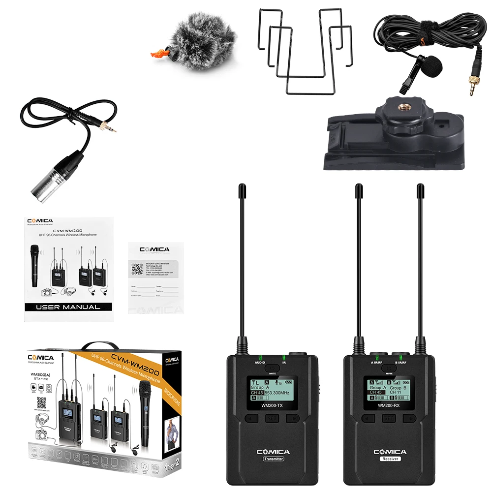 

COMICA CVM-WM200C WITH SAFETY CASE UHF 96-channels Metal Wireless Microphone with One transmitter and One Receiver, 120m Smooth